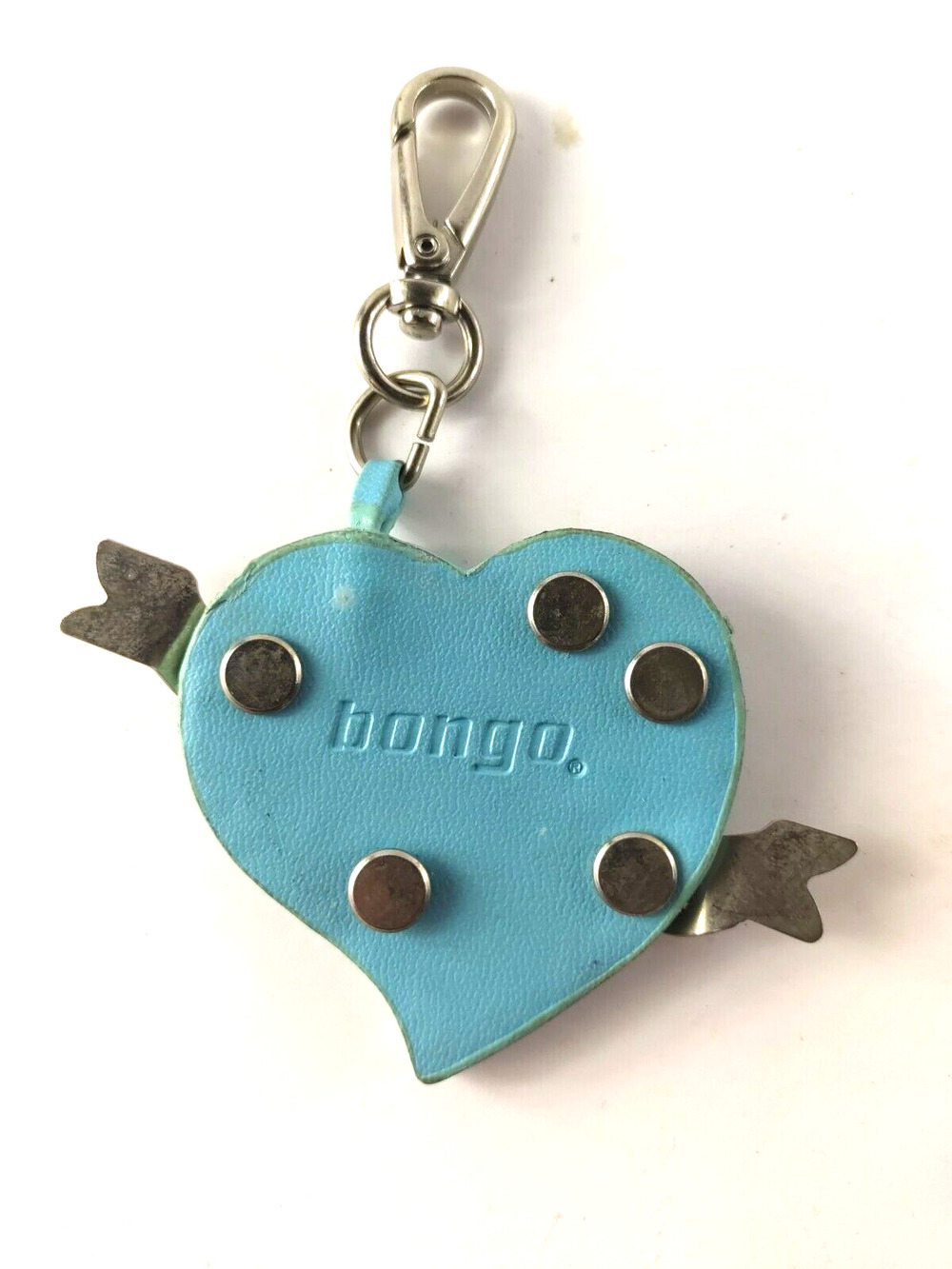 Bongo Logo Heart Studded Keychain Blue Silver Color Metal Plastic